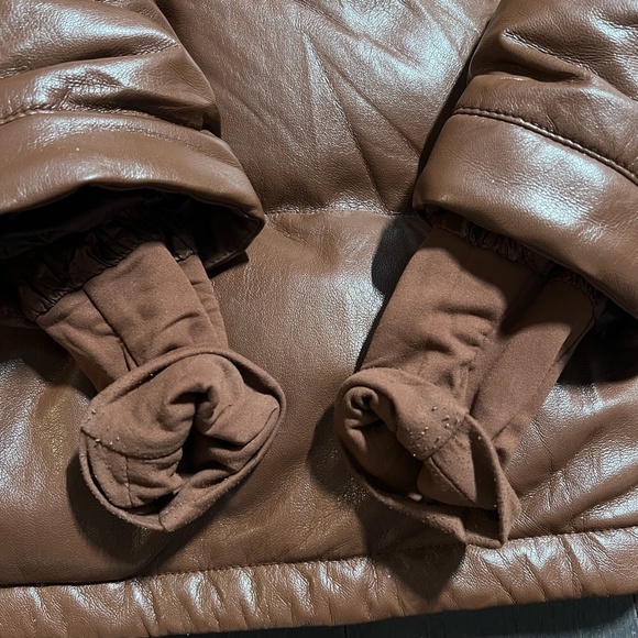 Aritzia Super Puff Puffer Jacket Brown Vegan Leather Women's Size SMALL - Picture 15 of 16